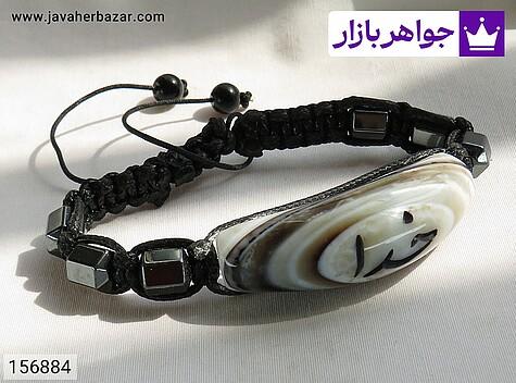 دستبند عقیق سلیمانی با حکاکی دستی کلمه خدا همراه با مهره های سنگ حدید یک دستبند بی نظیر - 156884